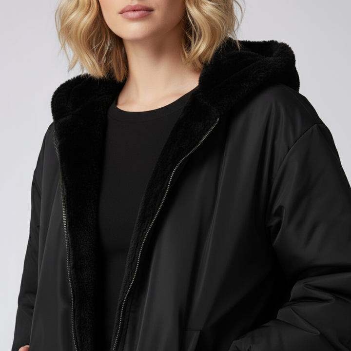 Womens Winter Jacket Reversible Oversized Zip-Up Outerwear