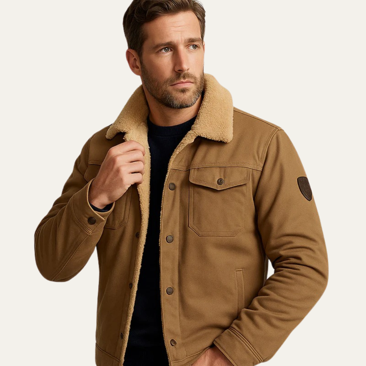 Mens Trucker Jacket Faux Shearling Lined Snap Front