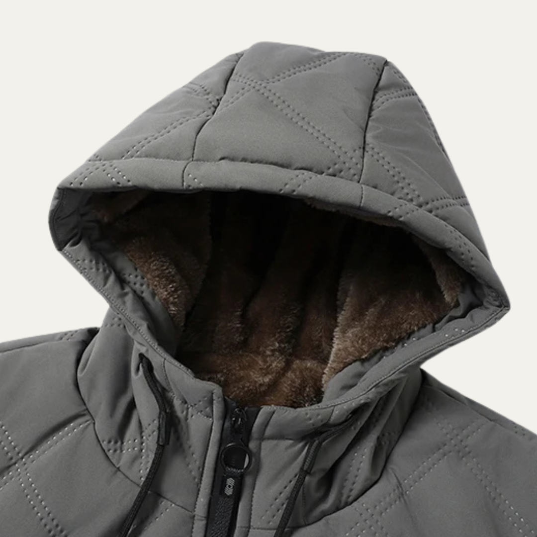 Mens Hooded Overcoat Thick Plush Fleece Lined Warm Fit