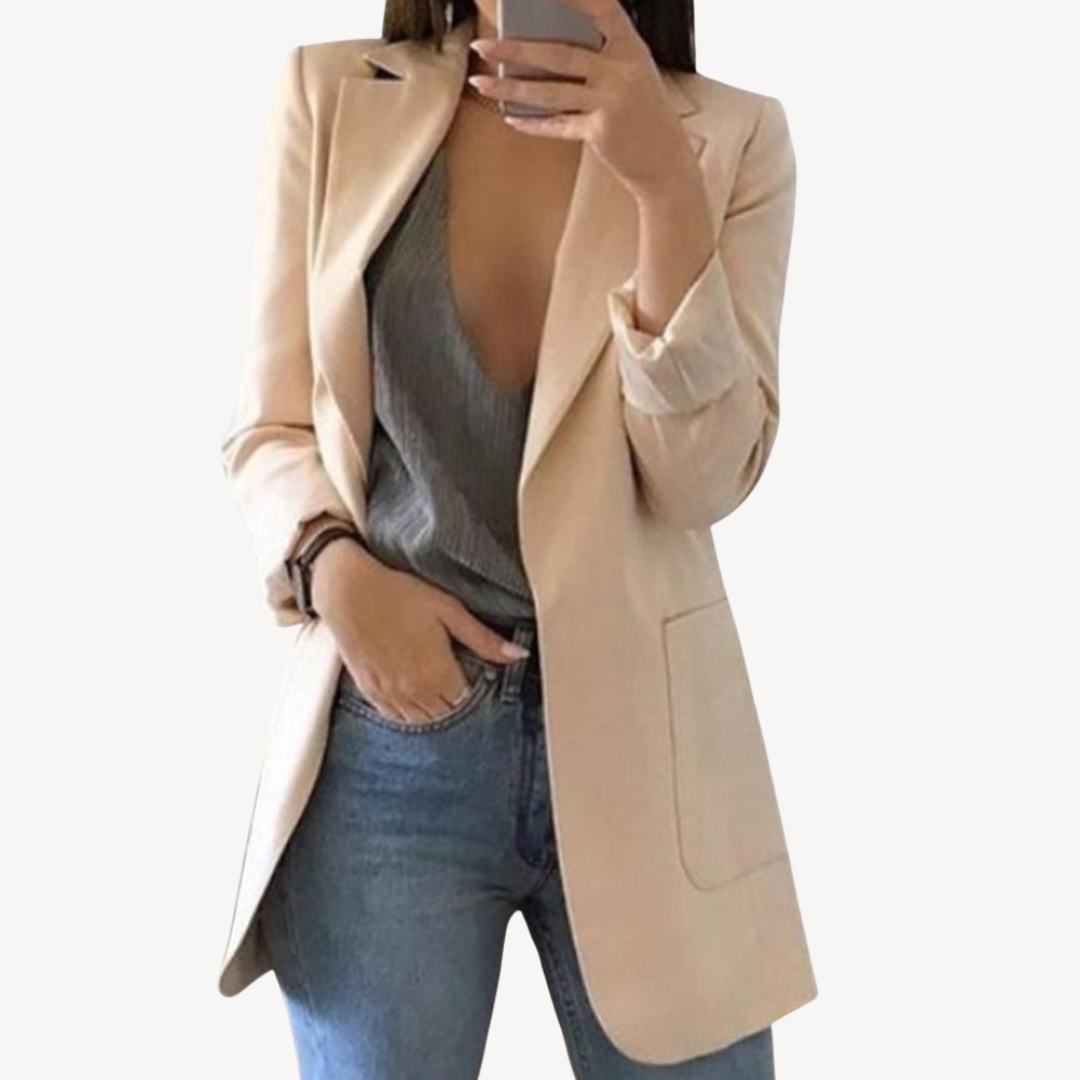 Womens Long Blazer Open Front Tailored Fit