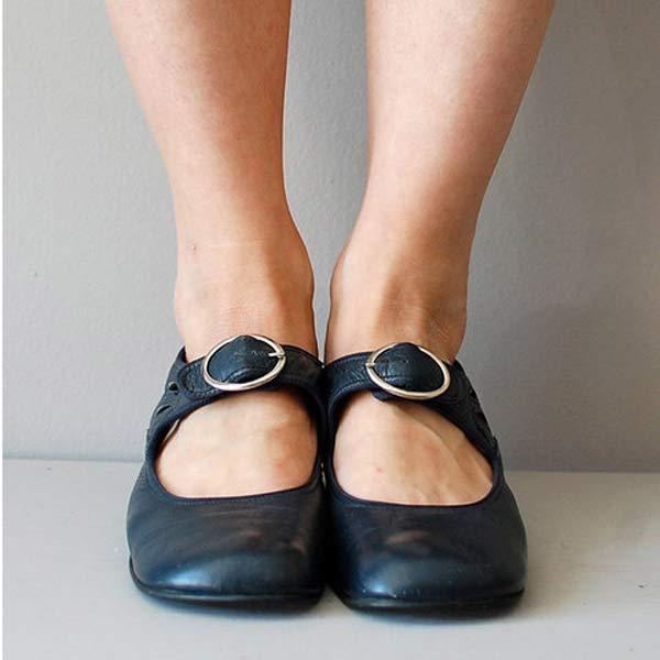 Womens Orthopedic Shoes Leather Vintage Round-Toe Style