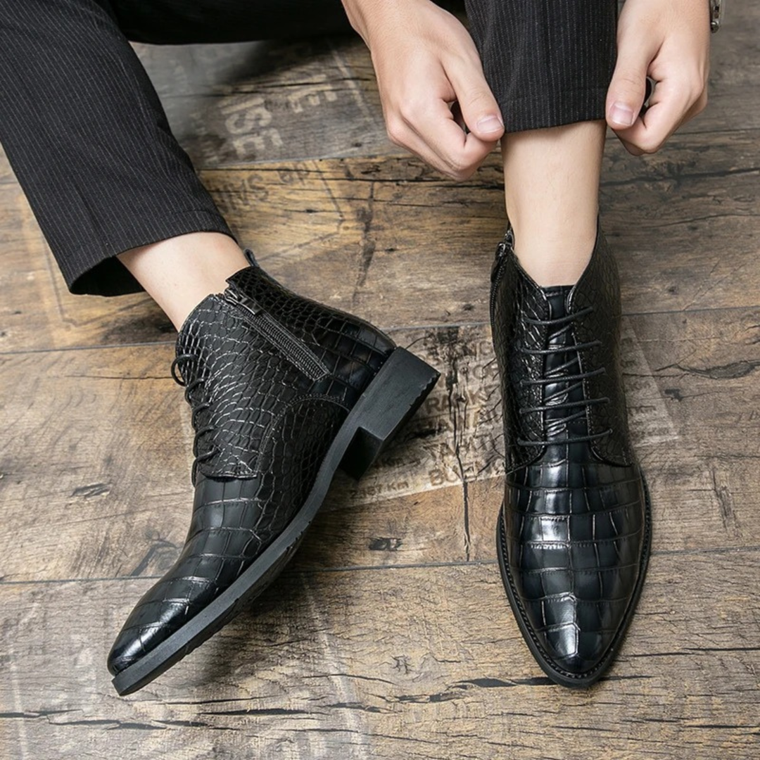 Mens Leather Ankle Boots Crocodile Pattern
