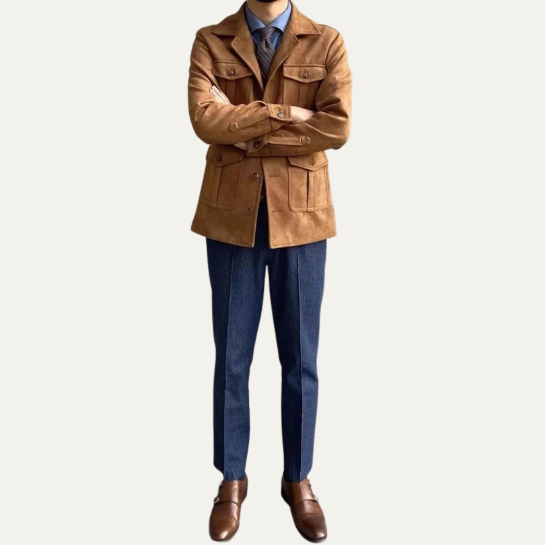 Mens Suede Field Jacket Four Flap Pockets