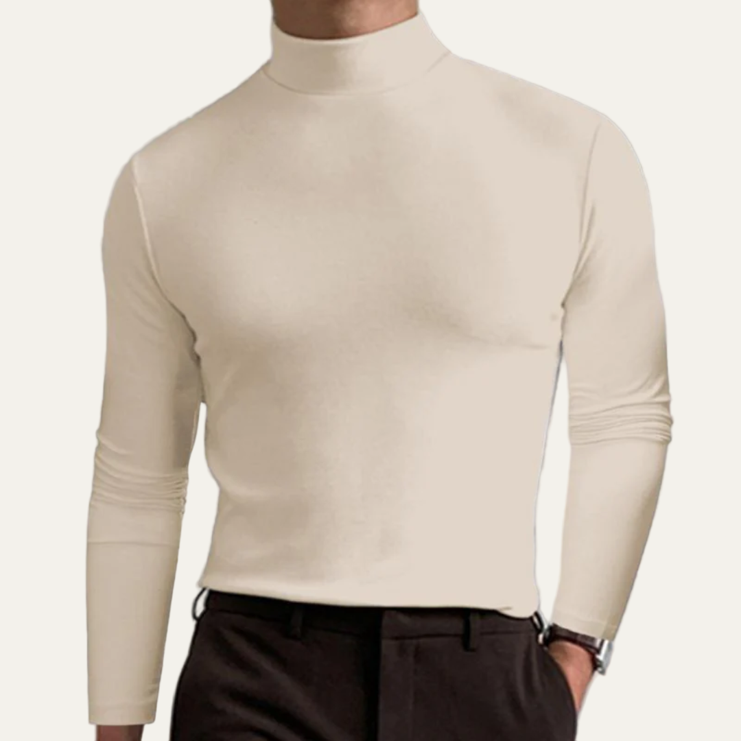 Mens Long Sleeve Shirt Smooth Mock Turtleneck