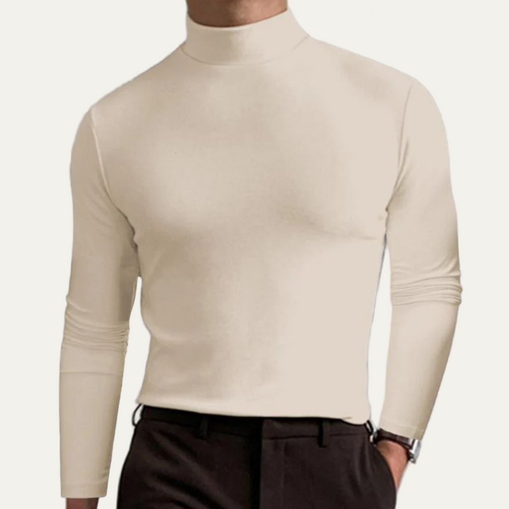 Mens Long Sleeve Shirt Smooth Mock Turtleneck