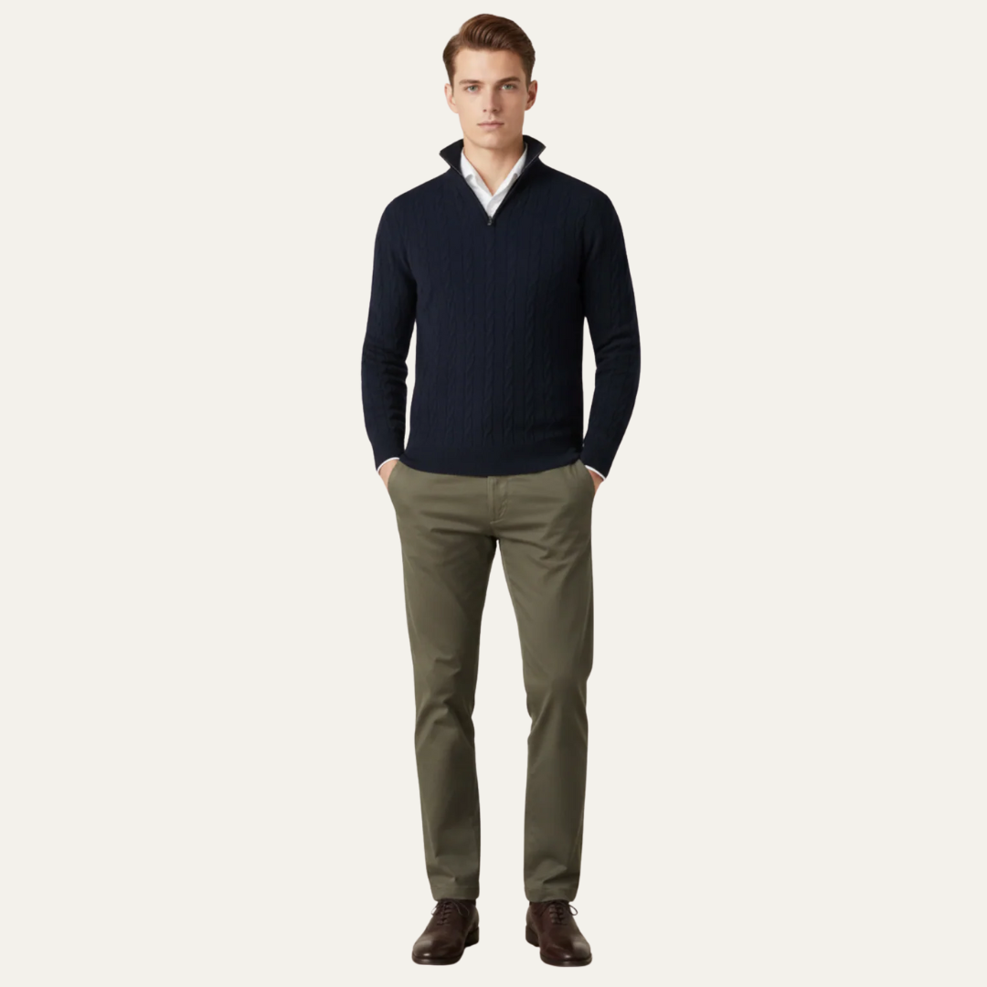 Mens Cable Knit Sweater Quarter Zip Fit
