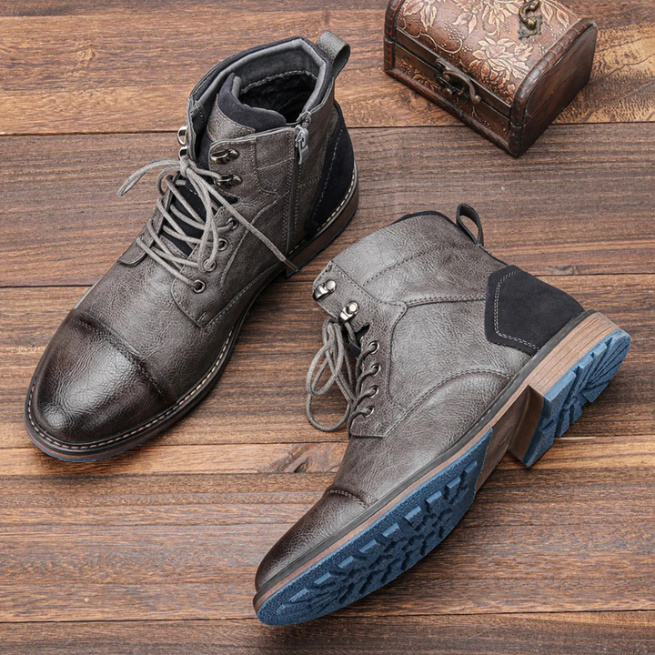 Mens Casual Leather Ankle Boots Lace-Up