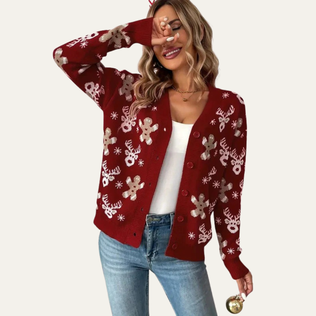 Womens Knit Cardigan with Buttons Festive Style
