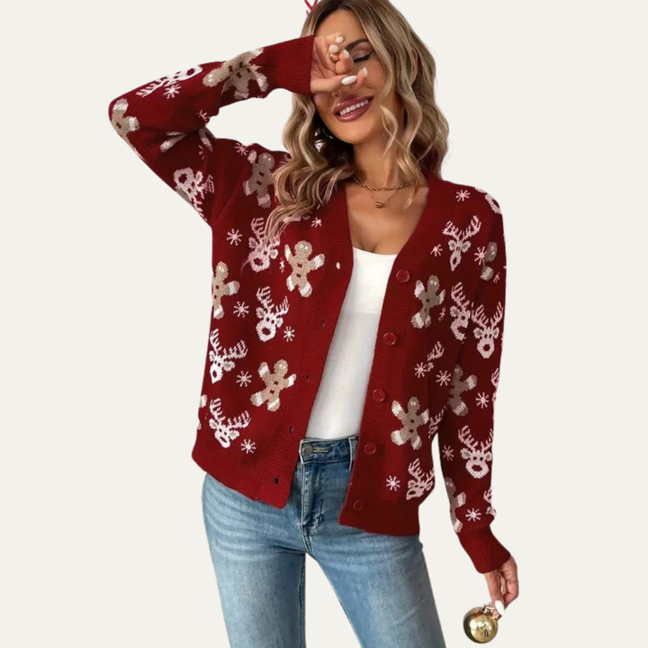 Womens Knit Cardigan with Buttons Festive Style