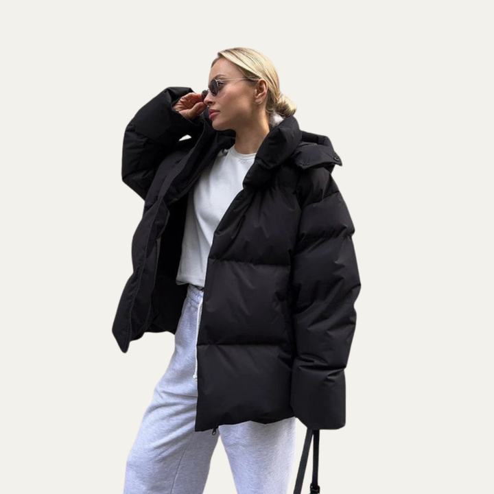 Womens Cropped Puffer Jacket High Neck Oversized Fit
