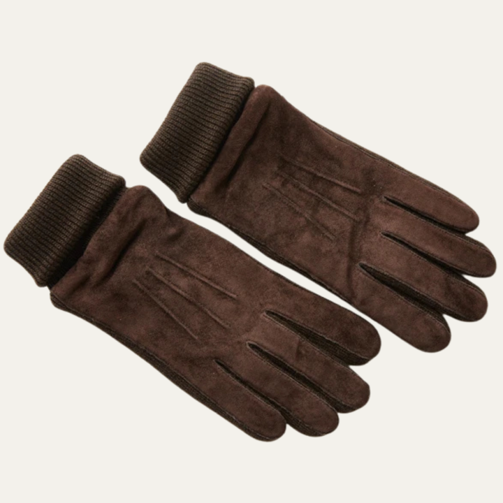 Mens Suede Gloves with Fleece Lining and Knit Cuffs