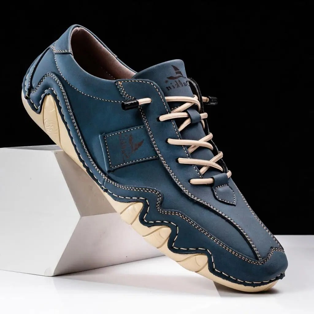 Mens Casual Lace-Up Shoes with Contrast Stitching Curved Sole - BritishMode