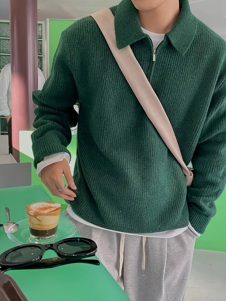 Mens Quarter Zip Sweater Cozy Warm Fit - BritishMode