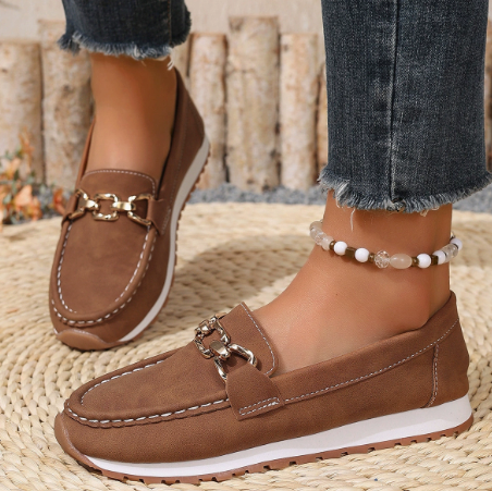 Womens Slip-On Platform Loafers with Chain Trim - BritishMode