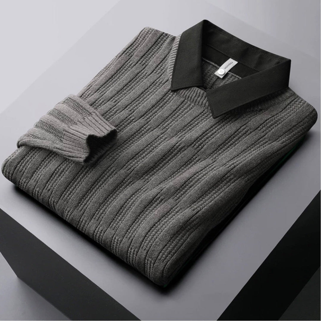 Mens Crew Neck Sweater Textured Classic Fit - BritishMode