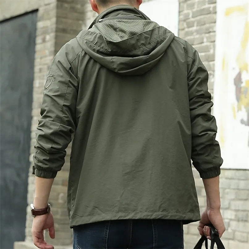 Mens Waterproof Outdoor Jacket with Detachable Hood All-Weather