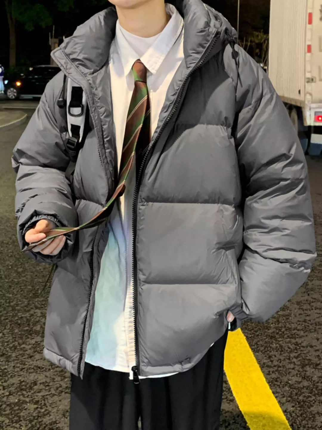 Mens Insulated Puffer Coat Hooded Relaxed Fit Large