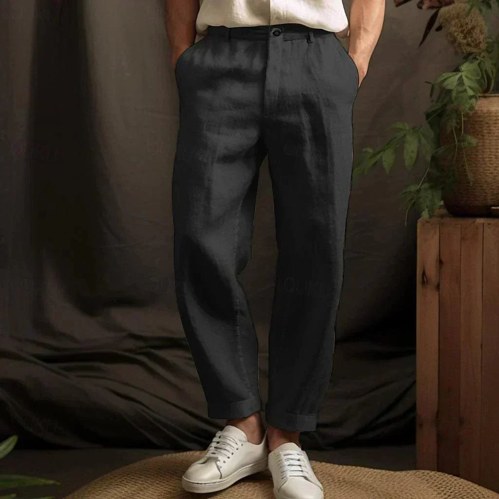 Mens Classic Linen Pants Comfortable Fit