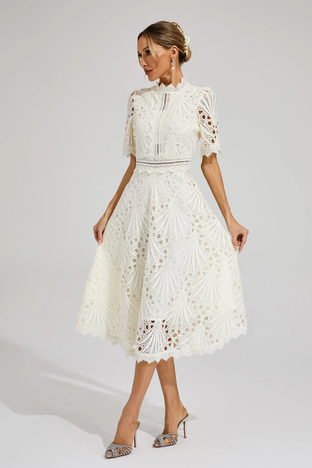 Womens Lace Midi Dress Elegant Fit - BritishMode