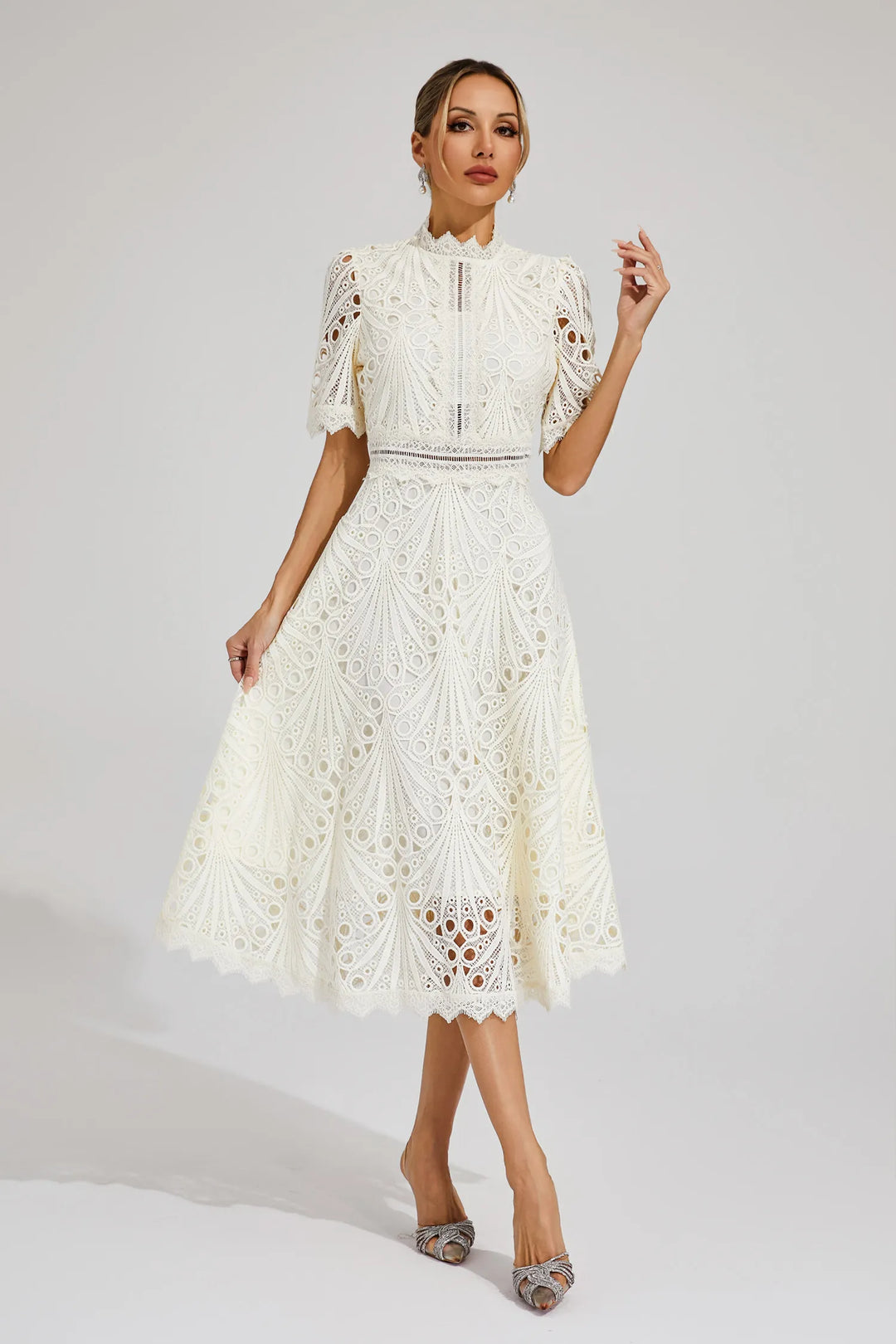 Womens Lace Midi Dress Elegant Fit