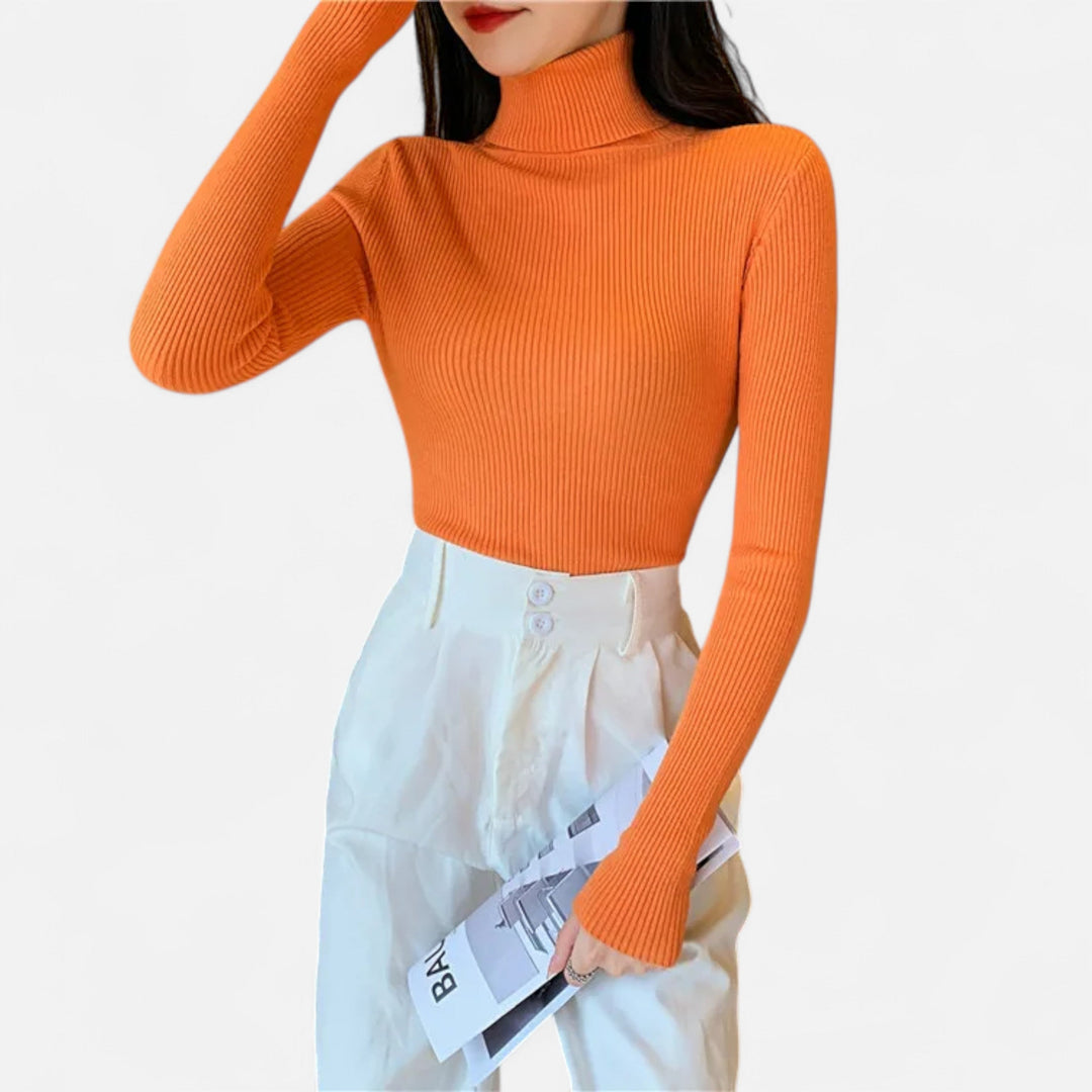 Womens Ribbed Knit Sweater Turtleneck Slim Fit
