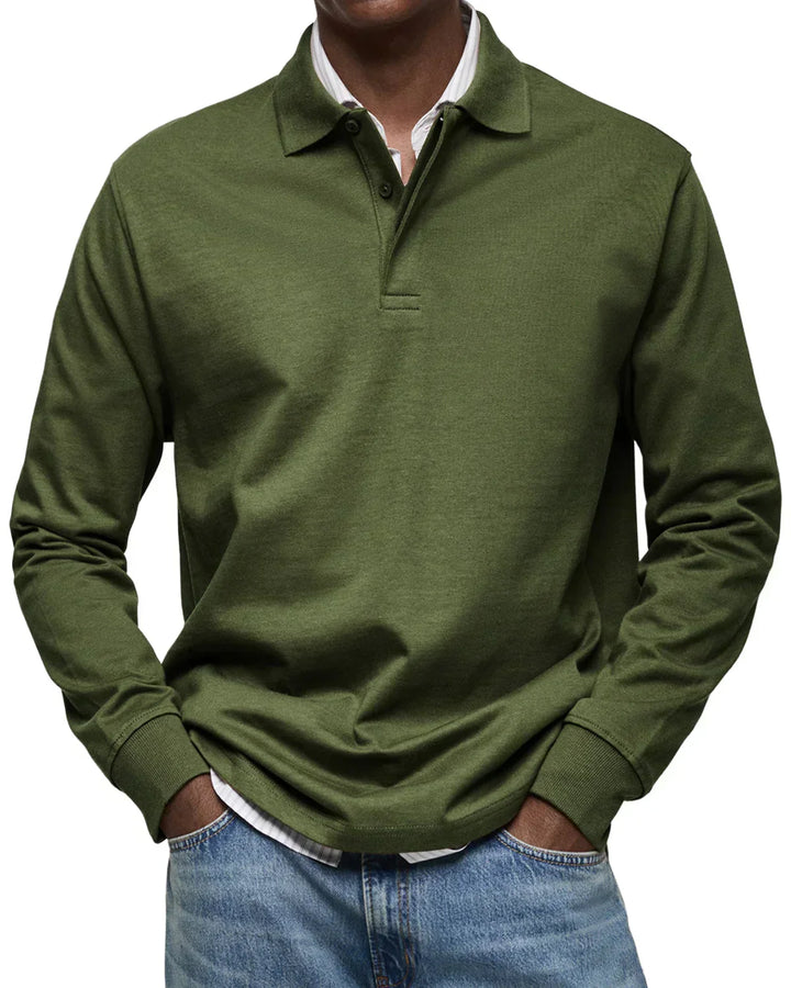 Mens Polo Shirt Cotton Long Sleeve Classic Fit