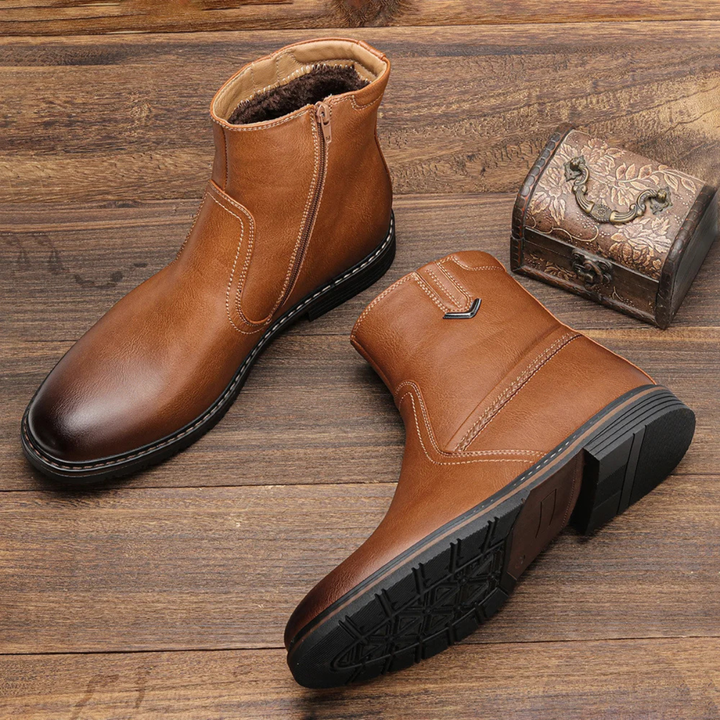 Mens Leather Ankle Boots Fur Lined Vintage Style