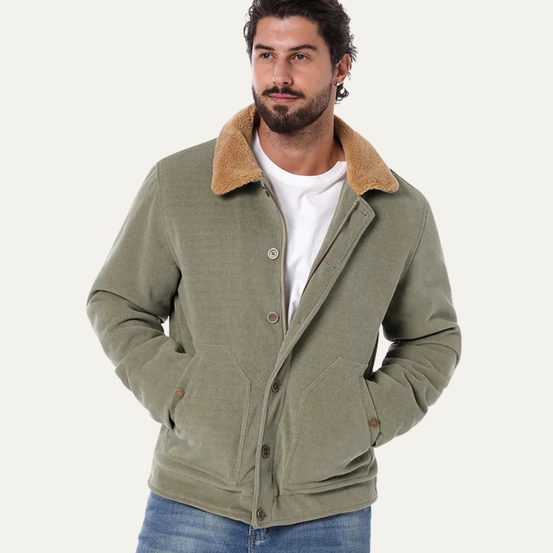 Mens Corduroy Trucker Jacket with Sherpa Lining Warm Fit