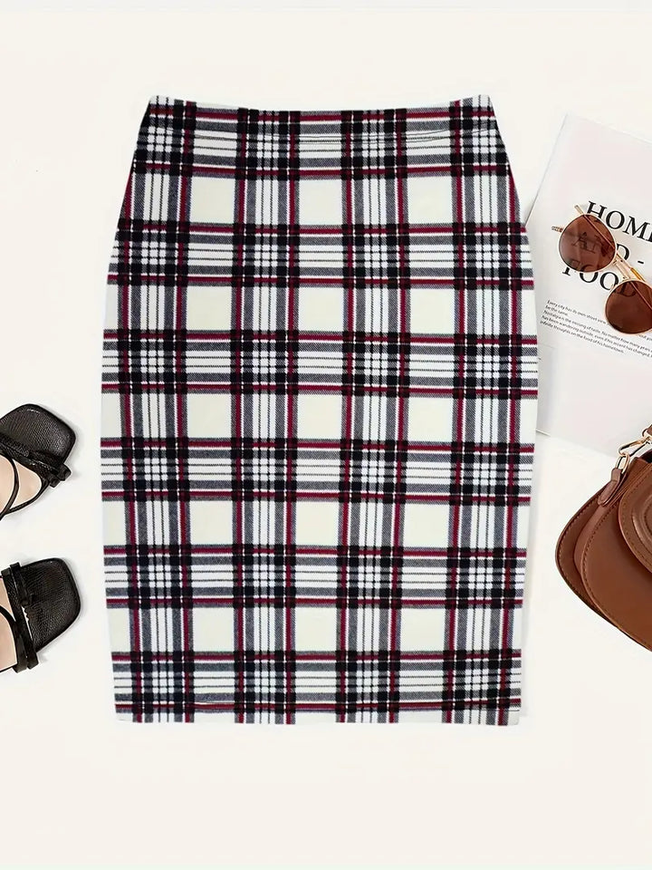 Womens Slim Fit Plaid Skirt with Spring Fabric