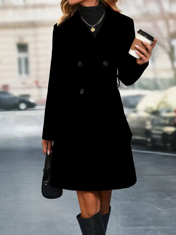 Womens Trench Coat Double-Sided with Lapel Collar Elegant Fit