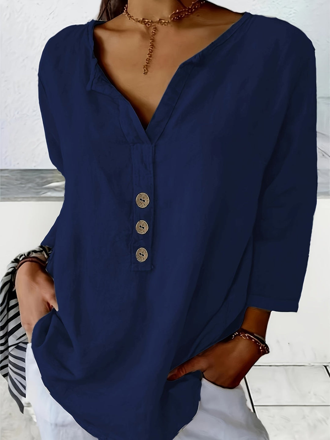 Womens Casual Blouse Cotton and Linen Relaxed Fit - BritishMode