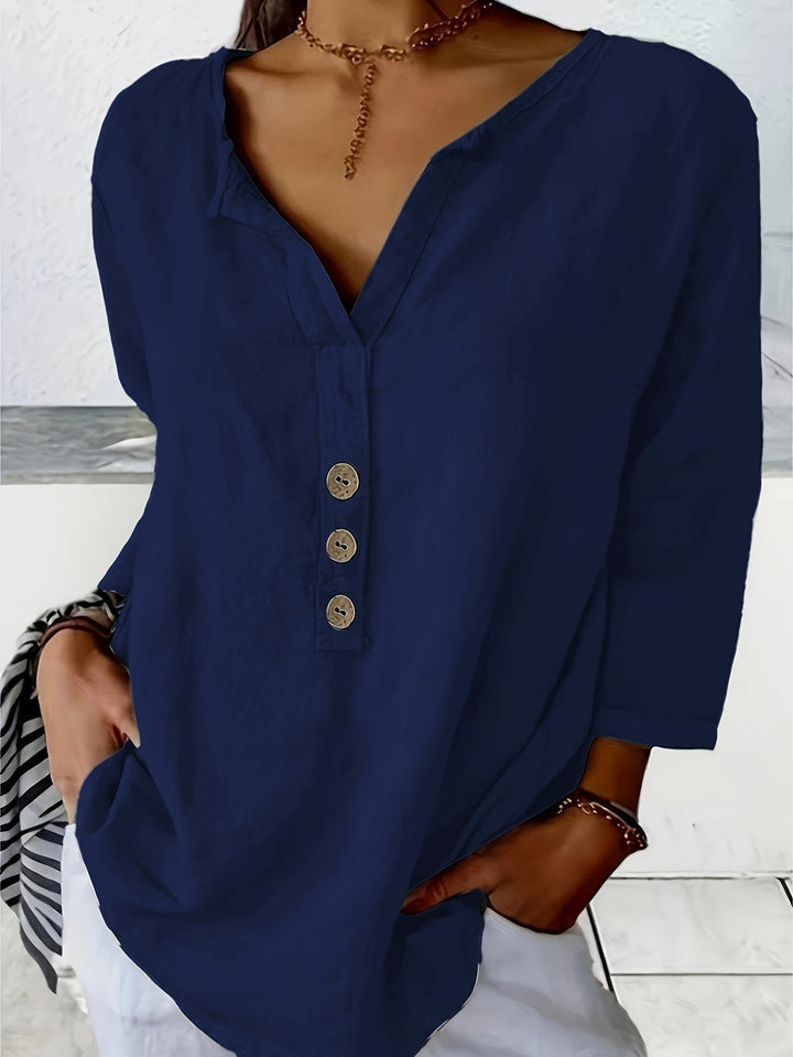 Womens Casual Blouse Cotton and Linen Relaxed Fit - BritishMode