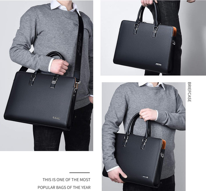 Mens Leather Business Briefcase Multi-Compartment Professional Style