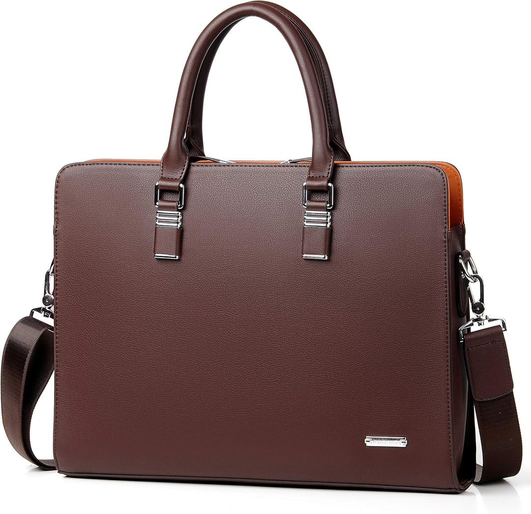 Mens Leather Business Briefcase Multi-Compartment Professional Style