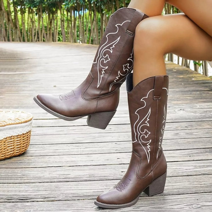 Western Ankle Cowboy Boots Stitched Leather - BritishMode