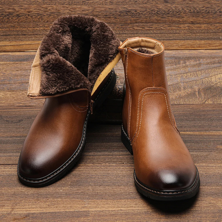 Mens Leather Ankle Boots Fur Lined Vintage Style