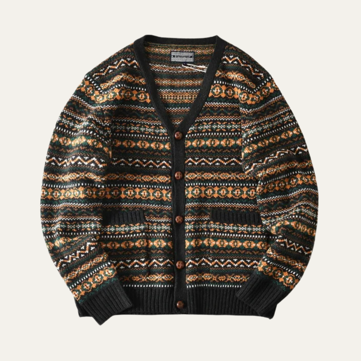 Mens Button-Up Cardigan Nordic Pattern Retro Style - BritishMode