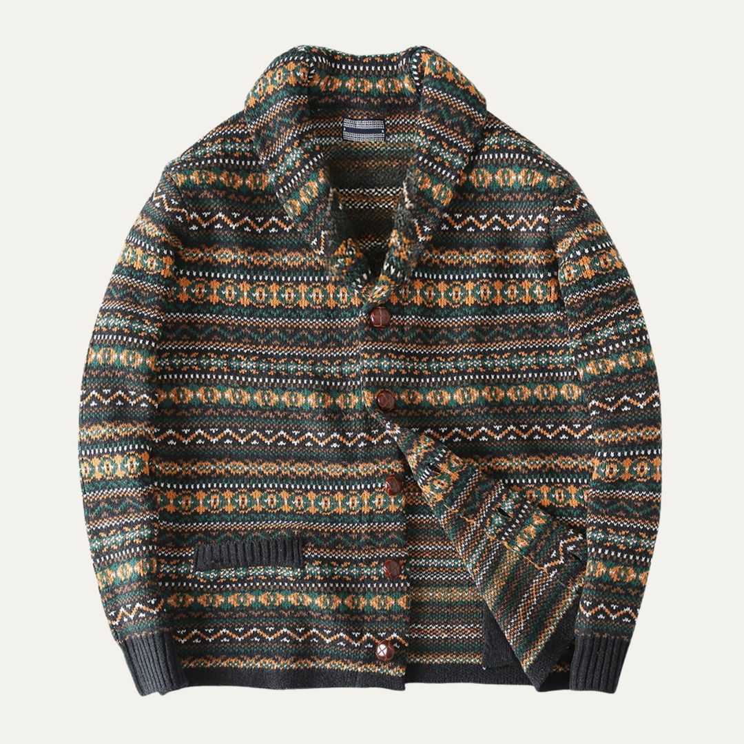 Mens Wool Knitted Cardigan Vintage Nordic Style