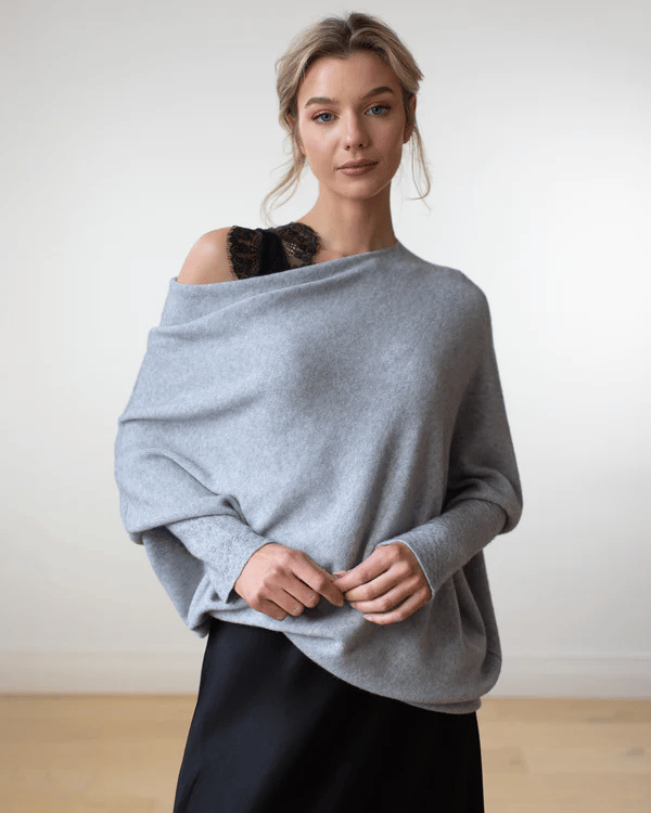 Womens Asymmetrical Sweater Cashmere Blend Comfortable Fit - BritishMode