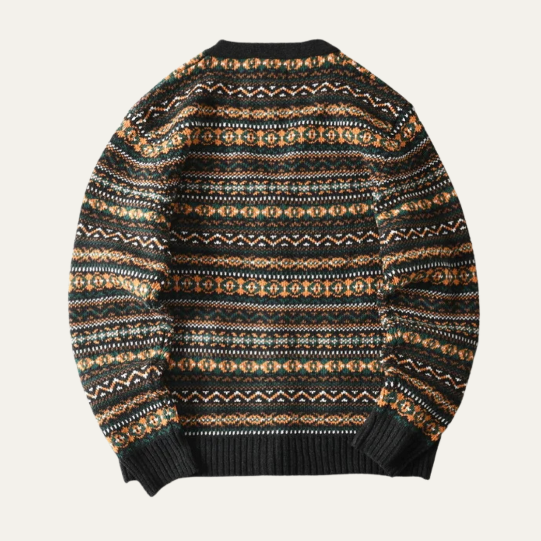 Mens Button-Up Cardigan Nordic Pattern Retro Style