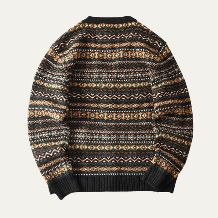 Mens Button-Up Cardigan Nordic Pattern Retro Style