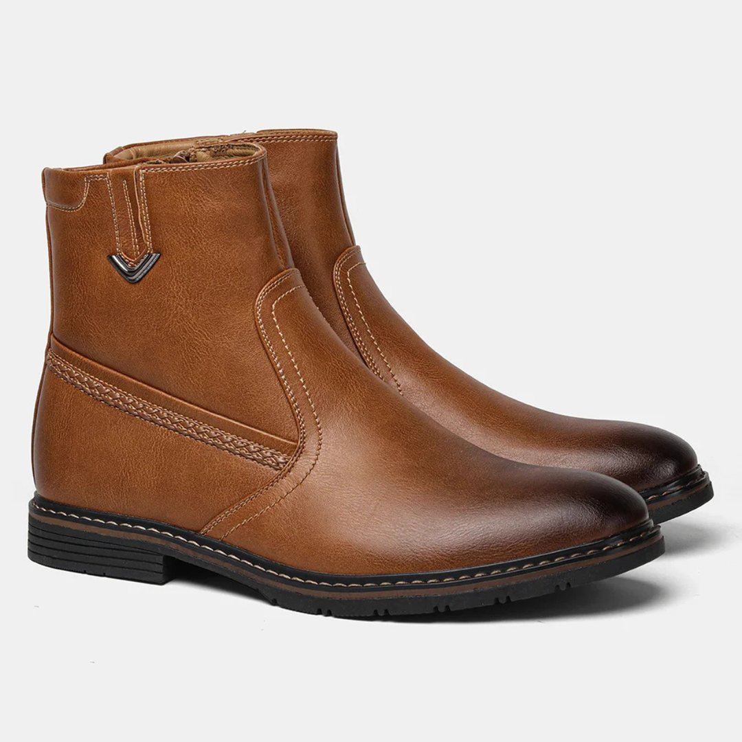 Mens Leather Ankle Boots Fur Lined Vintage Style