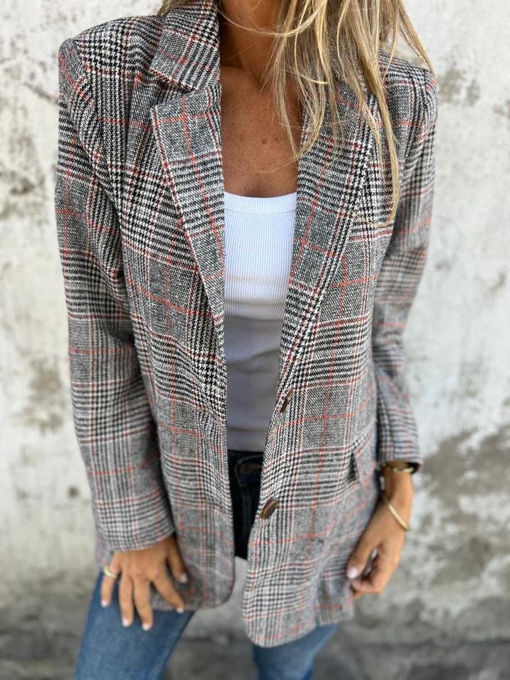 Womens Blazer Coat Plaid Pattern Classic Fit