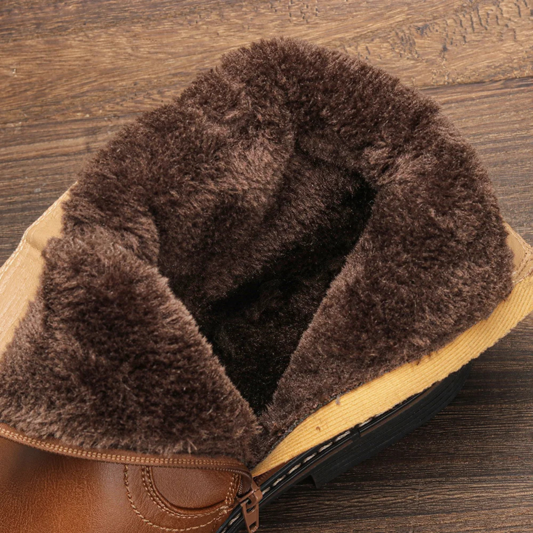 Mens Leather Ankle Boots Fur Lined Vintage Style