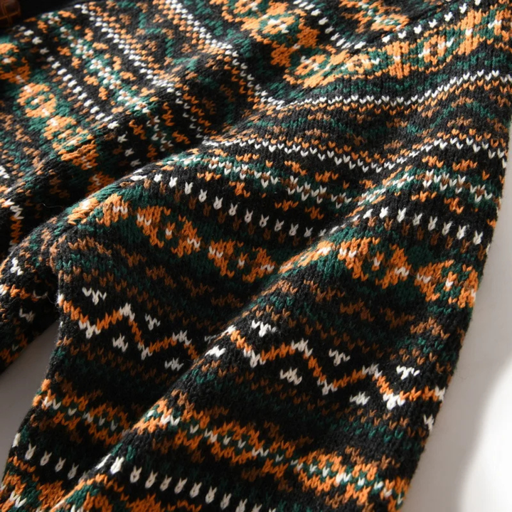 Mens Button-Up Cardigan Nordic Pattern Retro Style