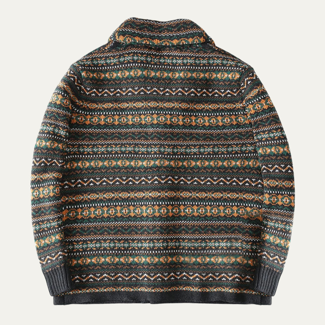 Mens Wool Knitted Cardigan Vintage Nordic Style
