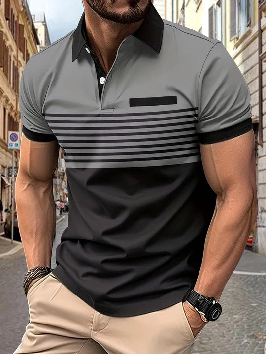 Mens Polo Shirt Cotton Stripe Summer Fit