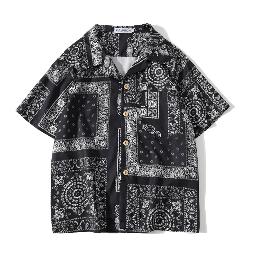 Mens Hawaiian Shirt Bandana Print Relaxed Fit - BritishMode
