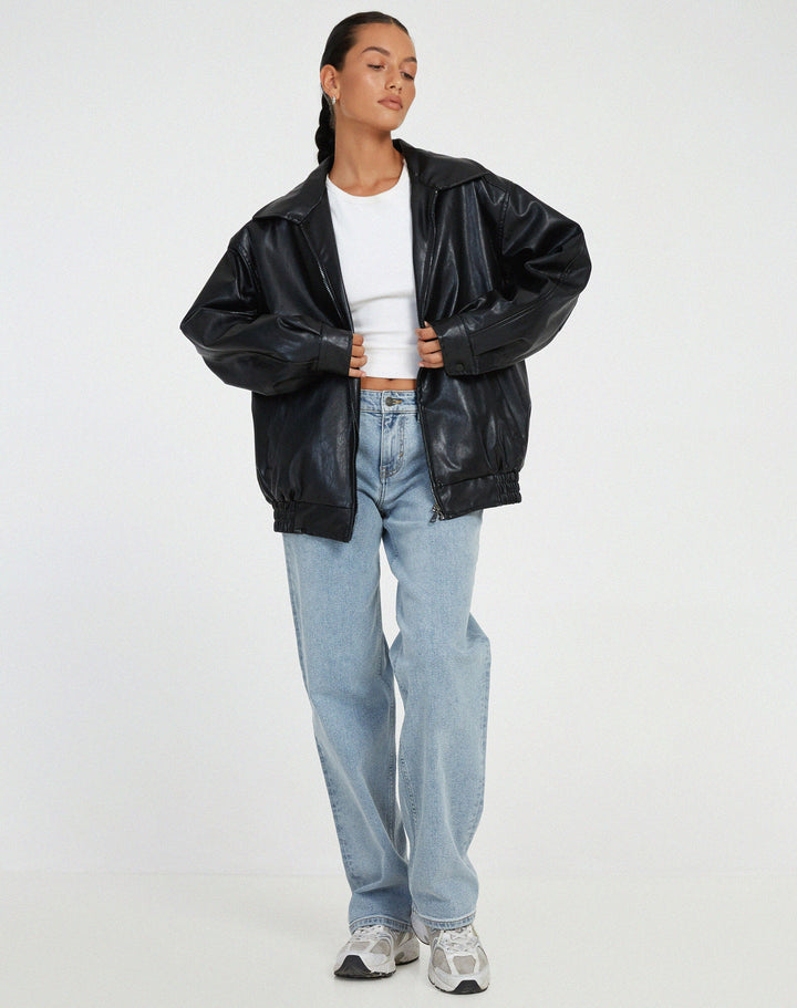 Womens Oversized Leather Jacket Comfortable Relaxed Fit