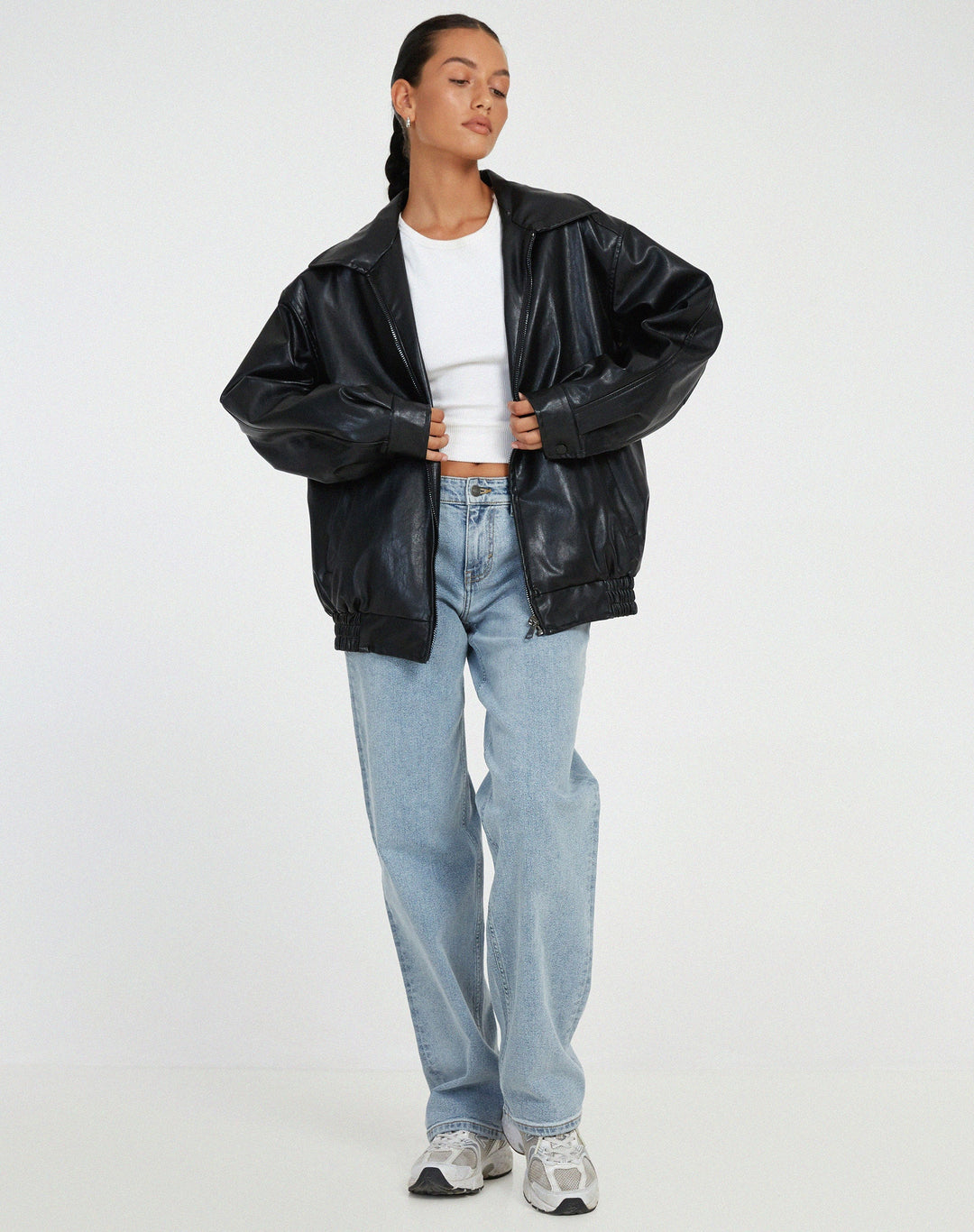 Womens Leather Jacket Oversized Casual Everyday Fit